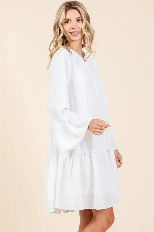 Mittoshop Tiered Notched Flare Sleeve Dress for Women - Love Salve